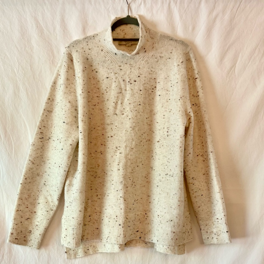LOFT Flecked Cream Tunic High Neck Sweater